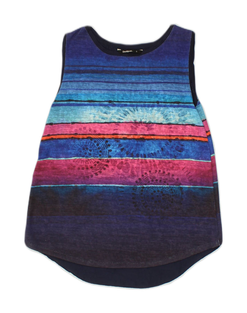 DESIGUAL Womens Sleeveless Blouse Top UK 10 Small Blue Striped Polyester | Vintage Desigual | Thrift | Second-Hand Desigual | Used Clothing | Messina Hembry 