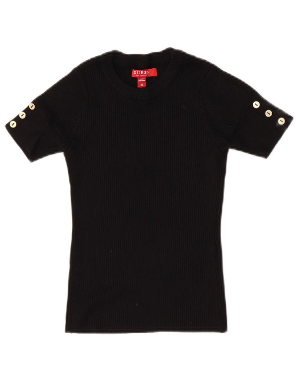 Guess Womens Crop Short Sleeve Crew Neck Jumper Sweater UK 4 XS Black