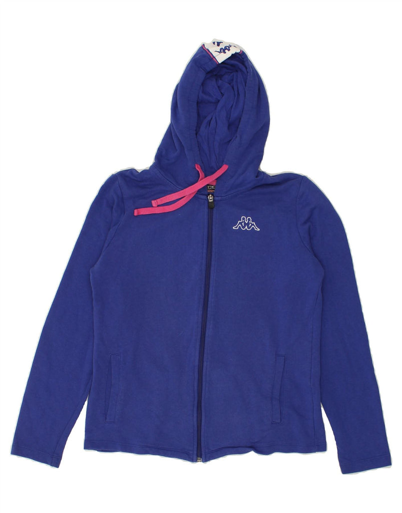 KAPPA Womens Graphic Zip Hoodie Sweater UK 14 Medium Blue | Vintage Kappa | Thrift | Second-Hand Kappa | Used Clothing | Messina Hembry 