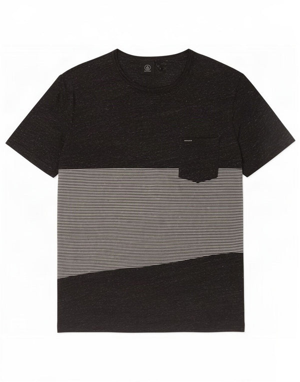 Volcom Mens T-Shirt Top Large Black Striped Cotton