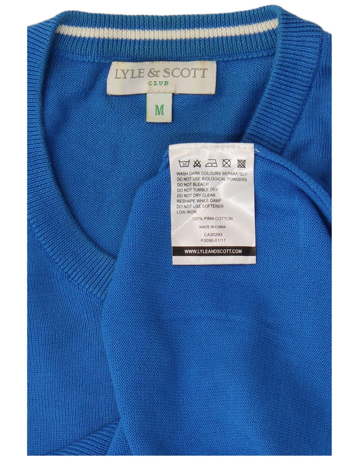 Lyle & Scott Mens V-Neck Jumper Sweater Medium Blue Cotton