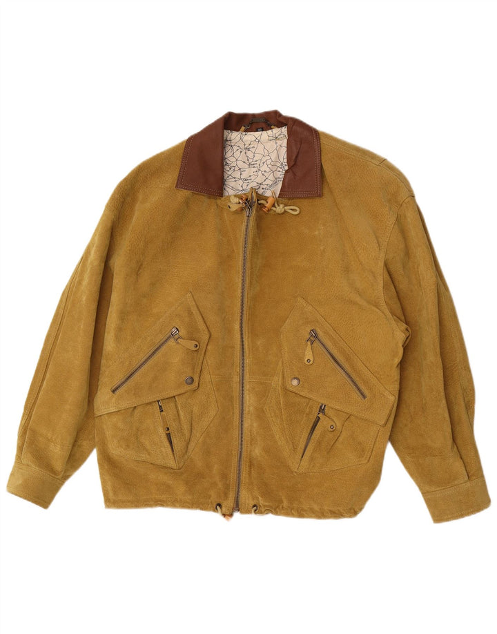 Front Line Mens Suede Jacket UK 40 Large Beige Leather