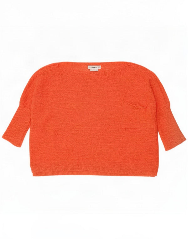 Zara Womens Crop 3/4 Sleeve Boat Neck Jumper Sweater UK 10 Small Orange