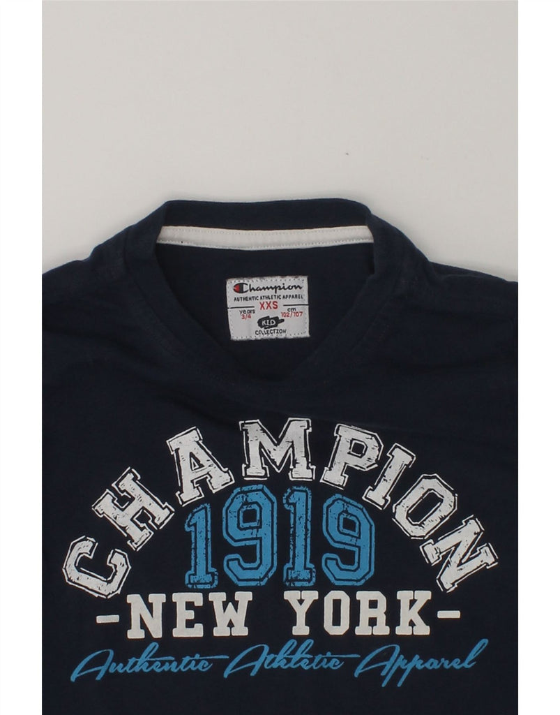 CHAMPION Boys Graphic Top Long Sleeve 3-4 Years 2XS Navy Blue | Vintage Champion | Thrift | Second-Hand Champion | Used Clothing | Messina Hembry 