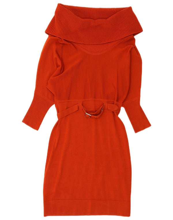 Karen Millen Womens Long Sleeve Roll Neck Jumper Dress UK 2 2XS Red Wool