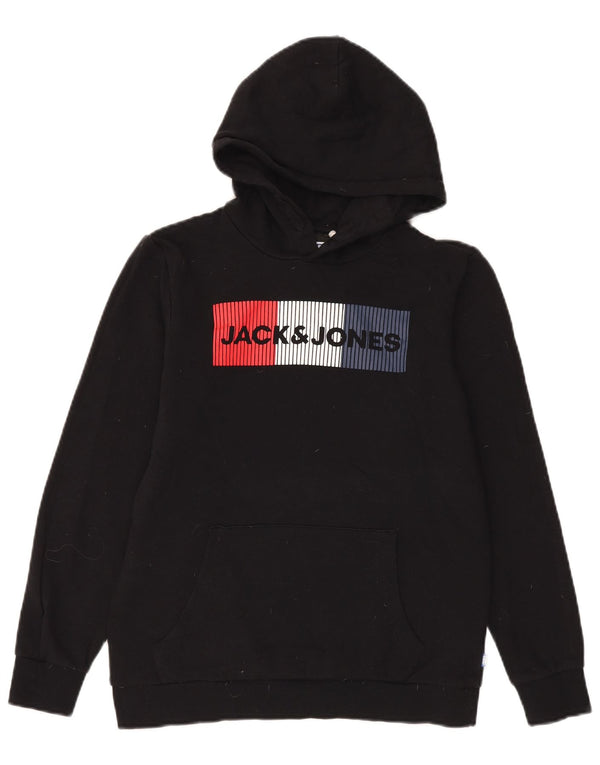 Jack & Jones Boys Graphic Hoodie Jumper 13-14 Years Black Cotton