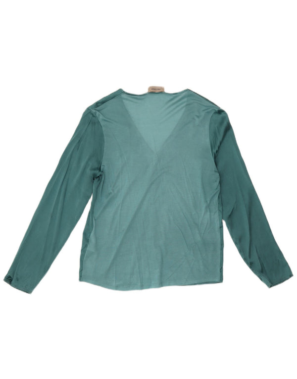 Falconeri Womens Long Sleeve Blouse Top UK 10 Small Green Colourblock Silk