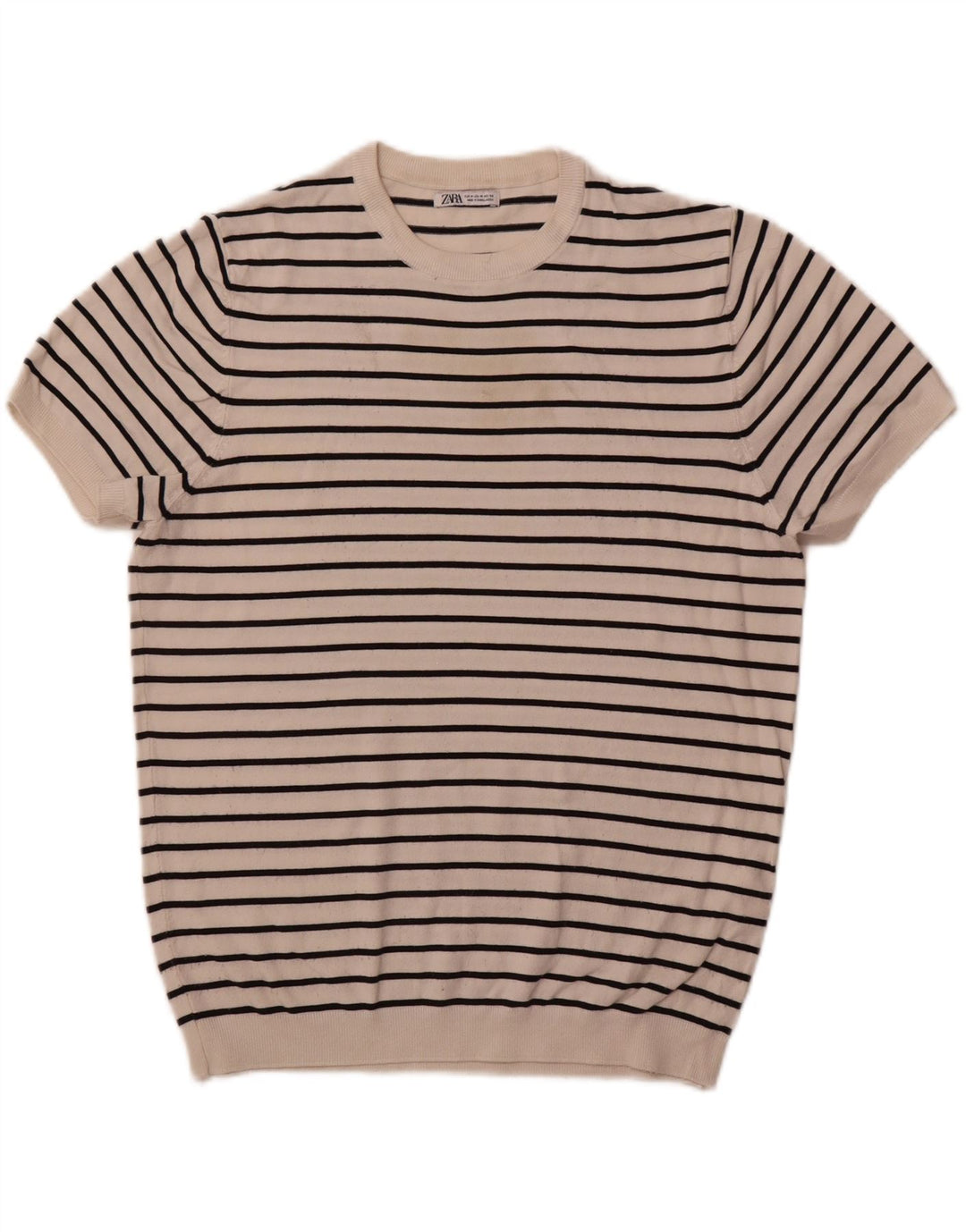 ZARA Womens Crop Crew Neck Jumper Sweater UK 14 Medium White Striped