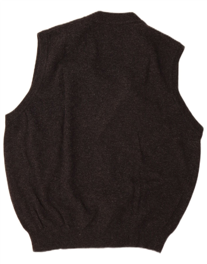 Benetton Mens Sleeveless Cardigan Sweater Medium Grey Virgin Wool