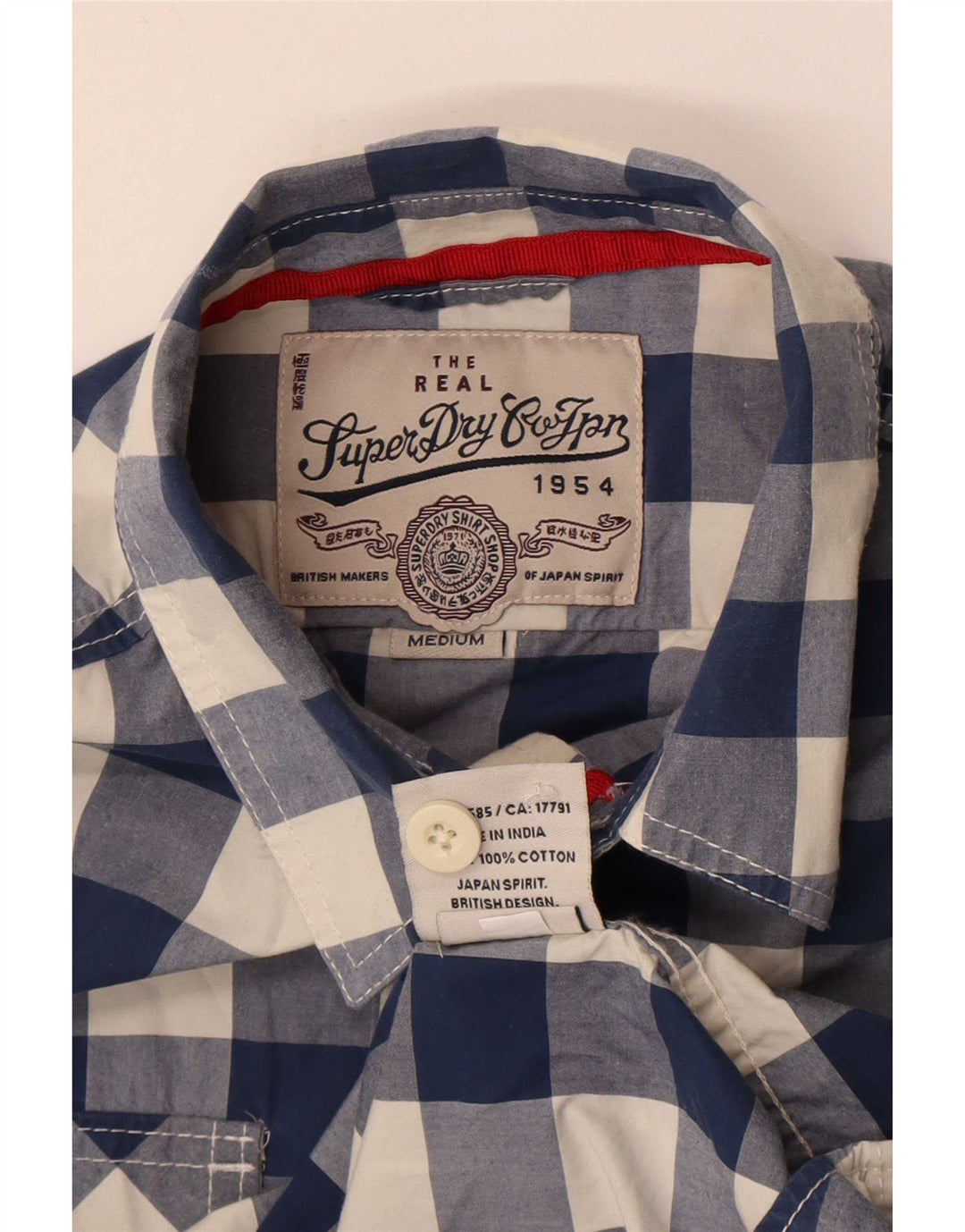 Superdry Mens Shirt Medium Blue Gingham Cotton