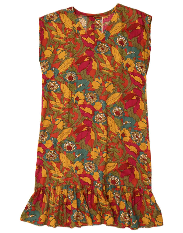 Vintage Womens Sleeveless Shift Dress UK 14 Large Multicoloured Floral