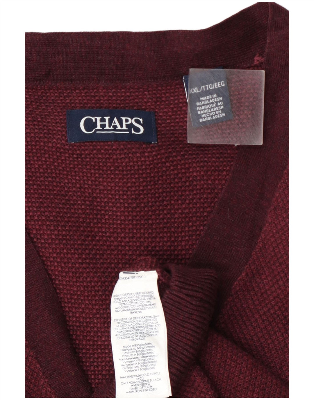 Chaps Mens Cardigan Sweater 2XL Burgundy Cotton