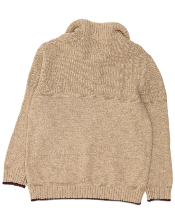 Fat Face Mens Zip Neck Jumper Sweater 2XL Beige Wool