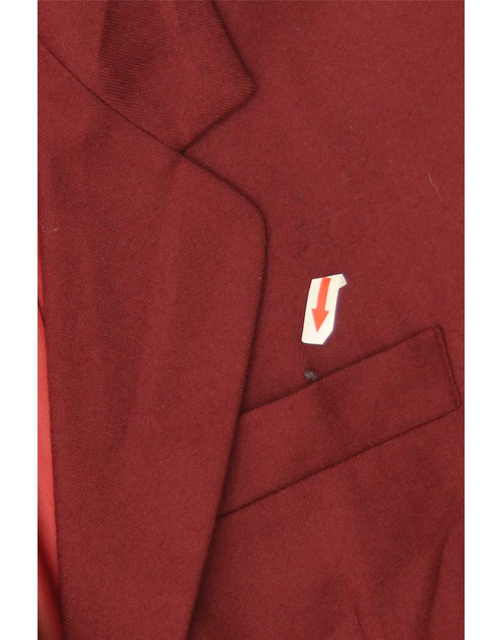 Benetton Womens Crop 2 Button Blazer Jacket IT 44 Medium Burgundy Wool