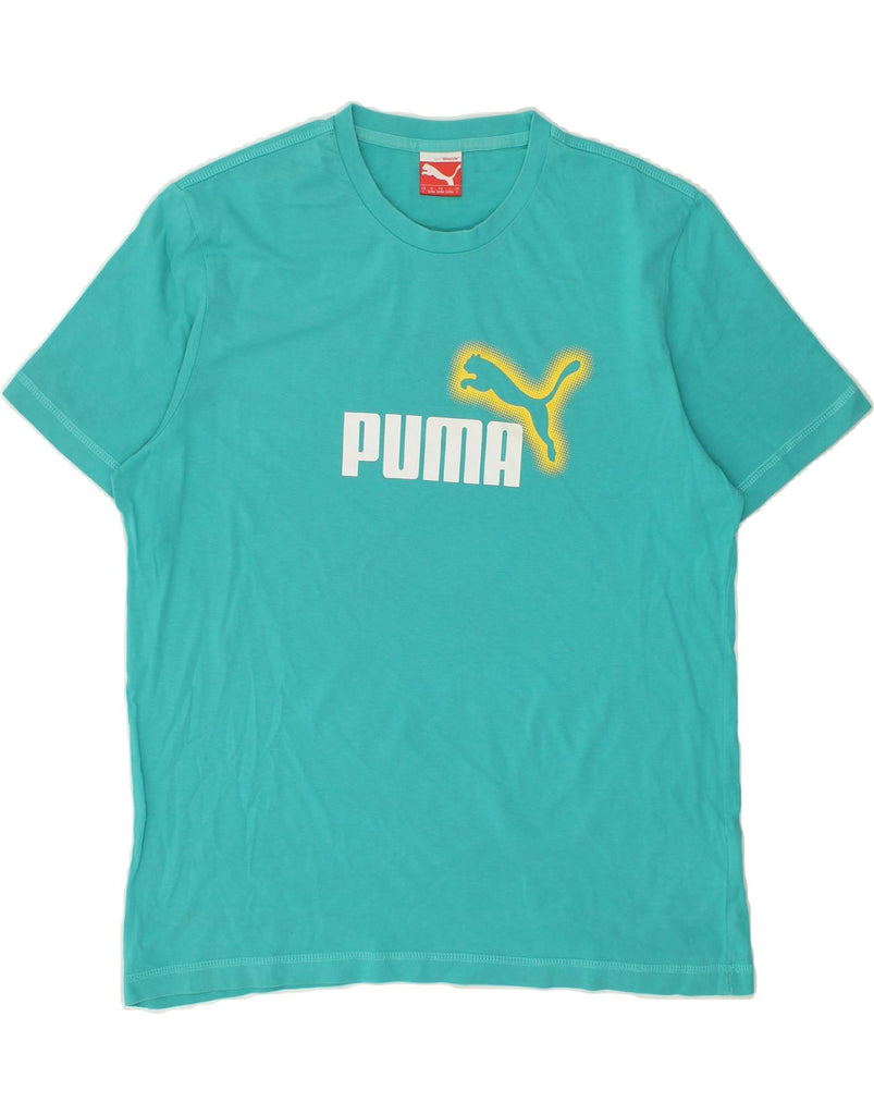 PUMA Mens Graphic T-Shirt Top Large Turquoise Cotton | Vintage Puma | Thrift | Second-Hand Puma | Used Clothing | Messina Hembry 