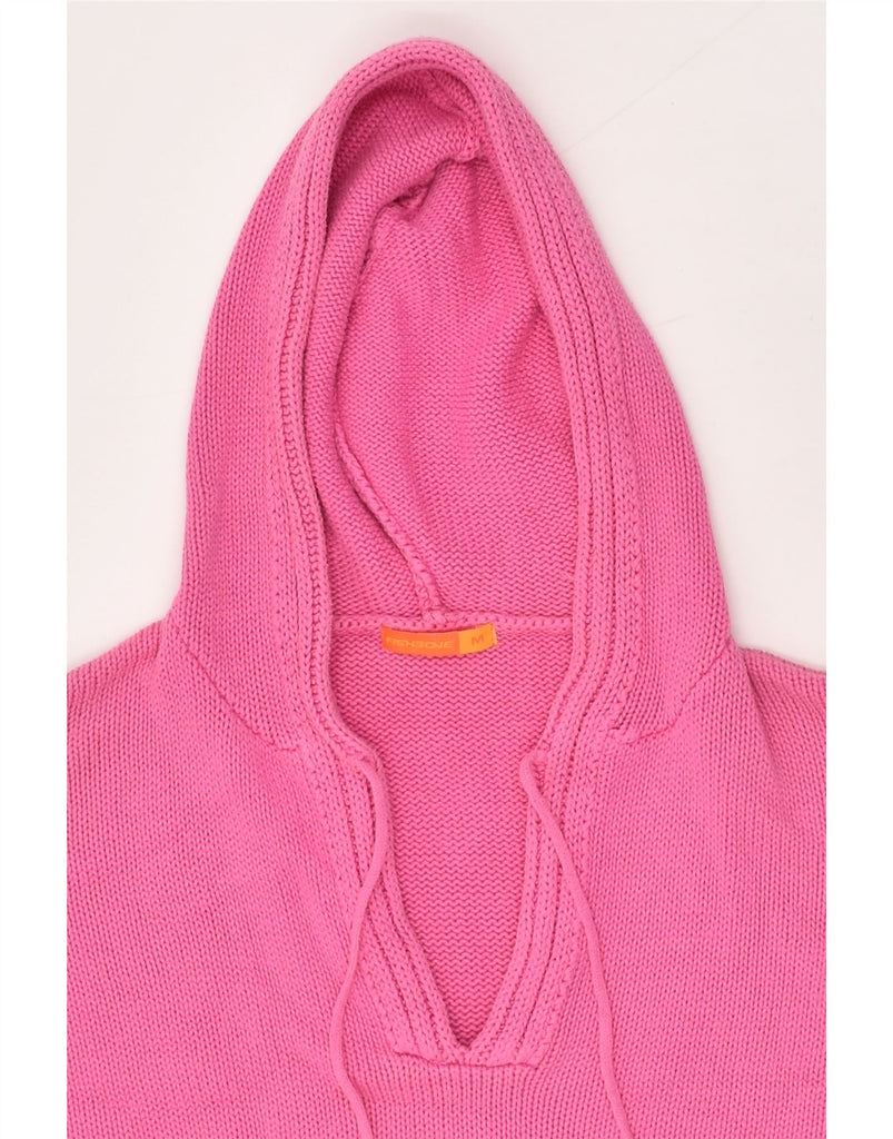 FISHBONE Womens Hooded V-Neck Jumper Sweater UK 14 Medium Pink Cotton | Vintage Fishbone | Thrift | Second-Hand Fishbone | Used Clothing | Messina Hembry 