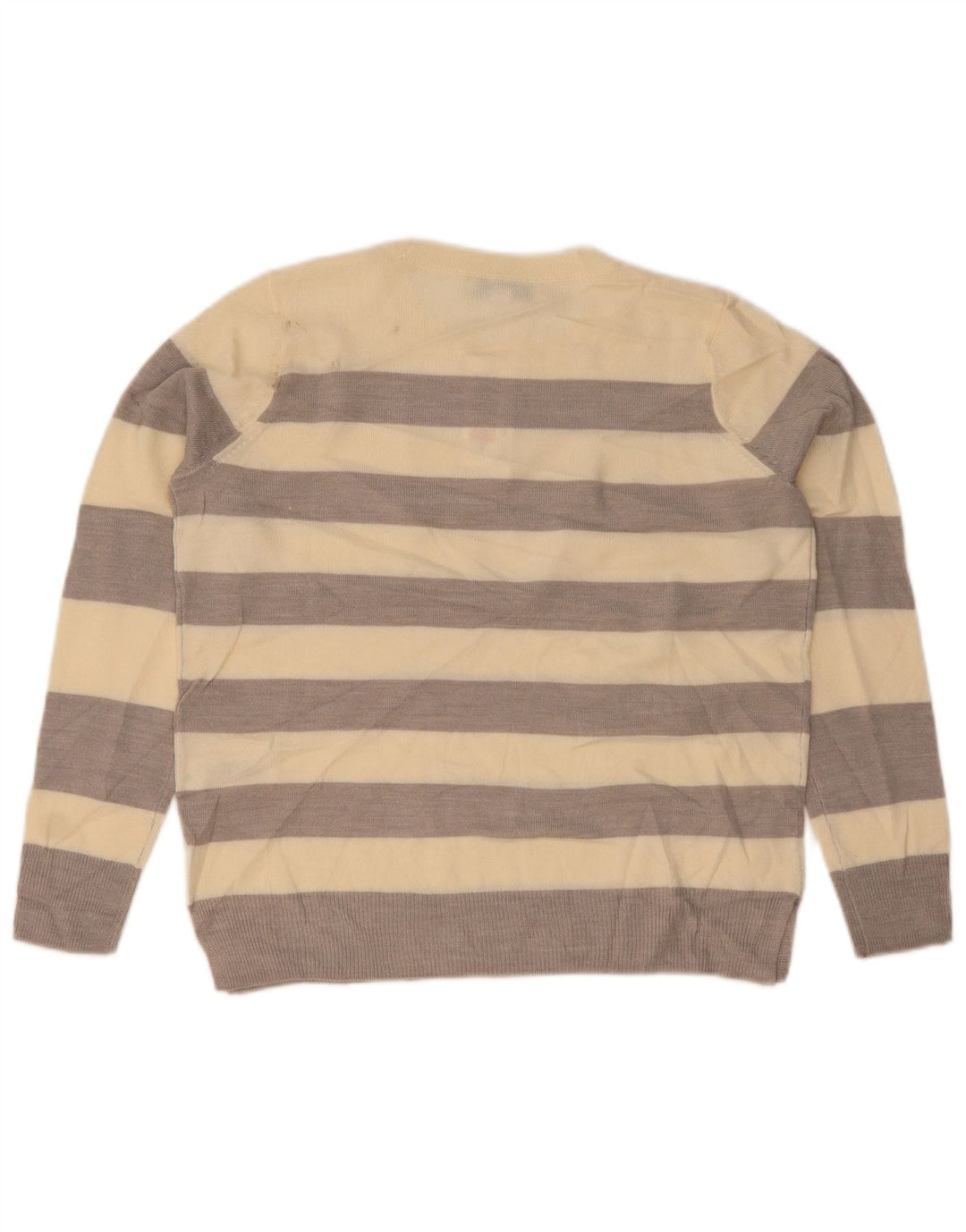 Marks & Spencer Womens Crew Neck Jumper Sweater UK 10 Small Beige Striped