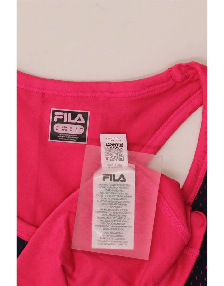 Fila Womens Graphic Vest Top UK 12 Medium Navy Blue Colourblock Polyester