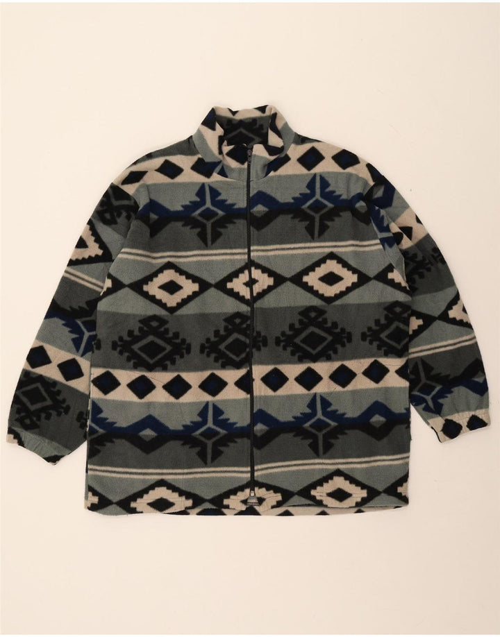 VINTAGE Mens Fleece Jacket UK 42 XL Grey Fair Isle