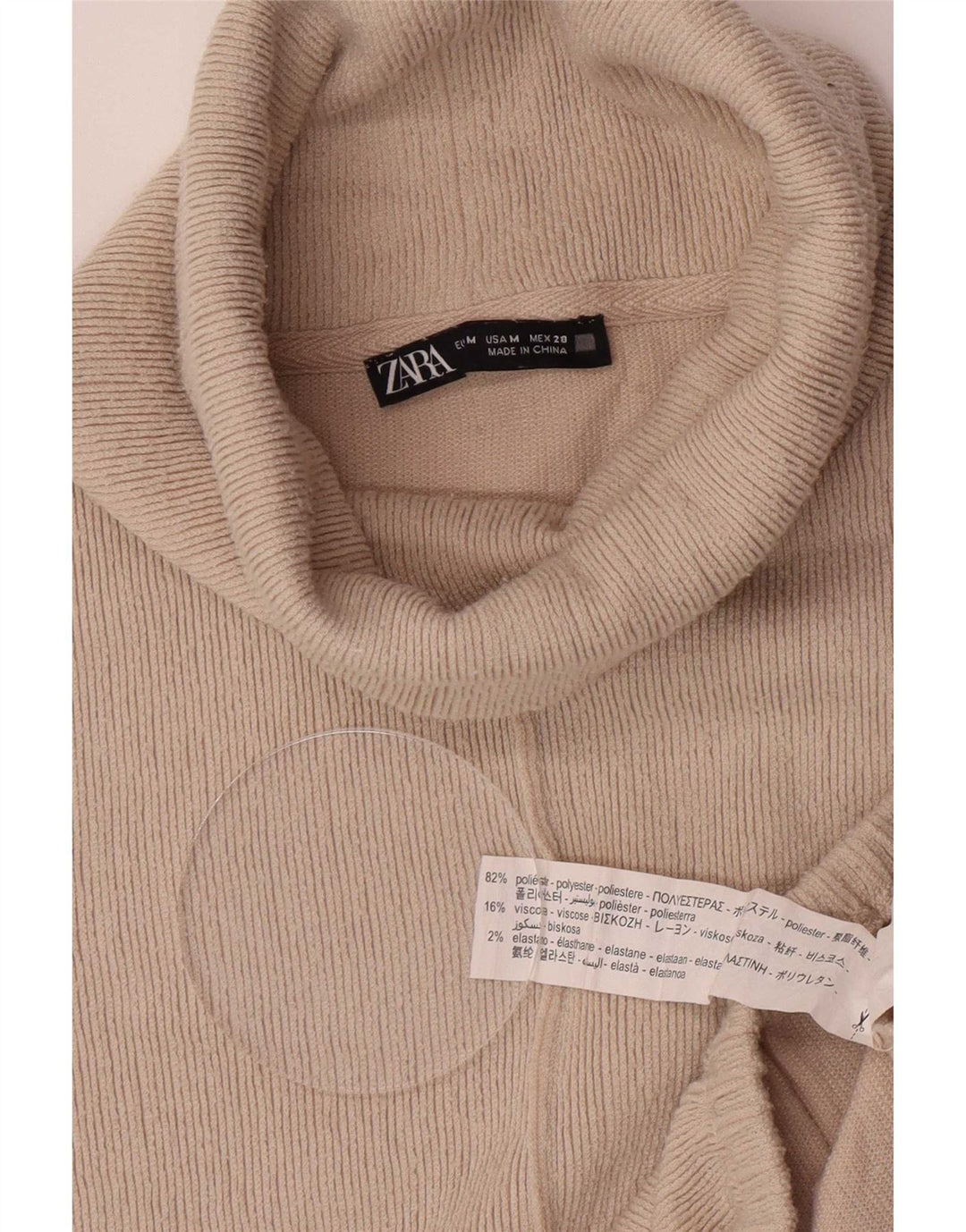 Zara Womens Oversized Roll Neck Jumper Sweater UK 14 Medium Beige Polyester