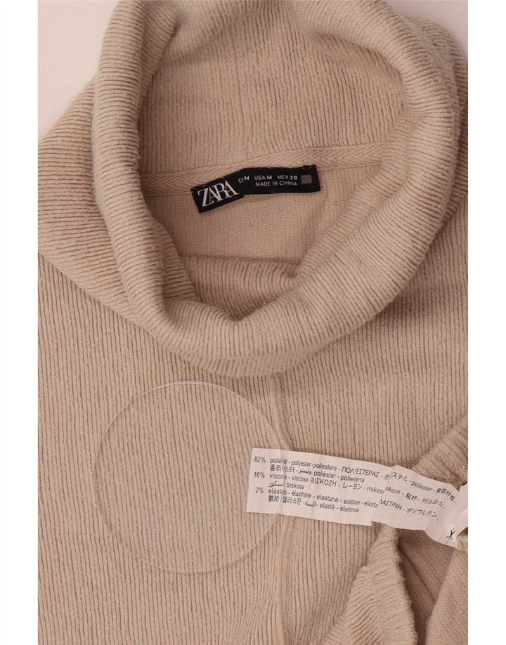 Zara Womens Oversized Roll Neck Jumper Sweater UK 14 Medium Beige Polyester