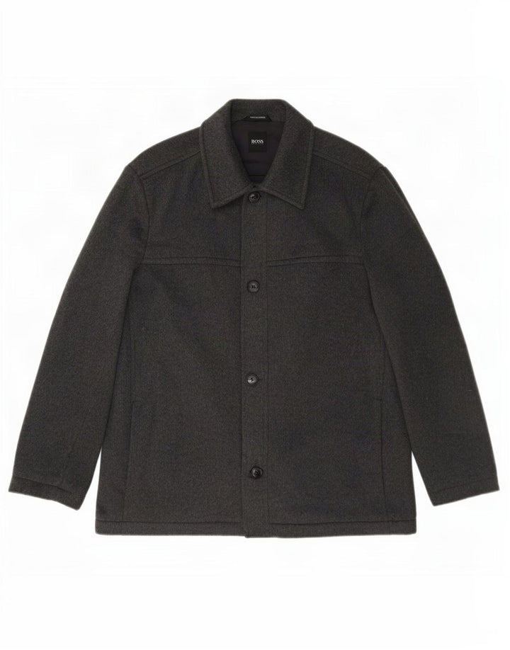 Hugo Boss Mens Overcoat IT 52 XL Grey Wool