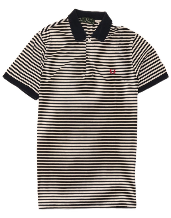 Fred Perry Mens Rugby Polo Shirt XL Navy Blue Striped Cotton
