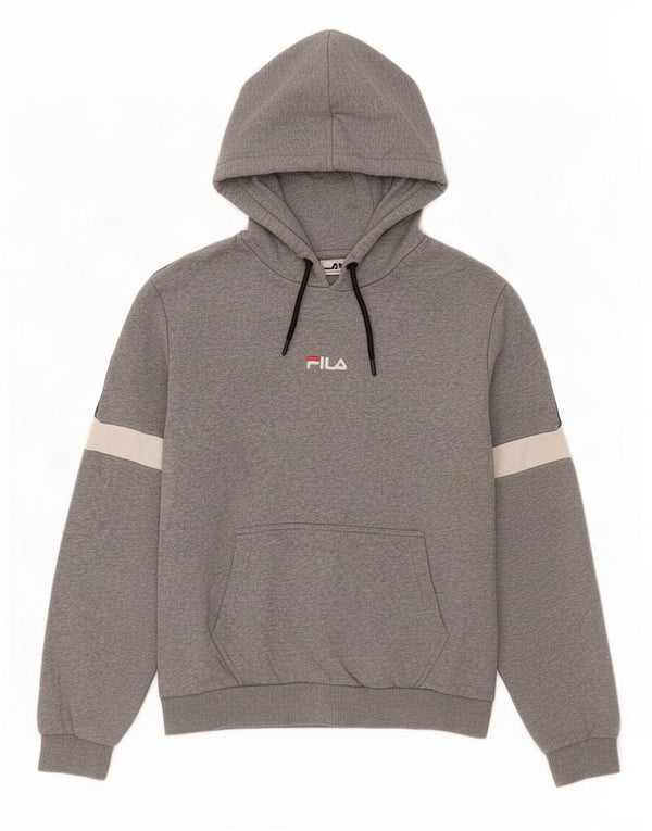 Fila Mens Hoodie Jumper Medium Grey Colourblock Cotton
