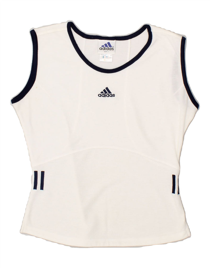 ADIDAS Womens Vest Top UK 14 Large White Cotton | Vintage Adidas | Thrift | Second-Hand Adidas | Used Clothing | Messina Hembry 