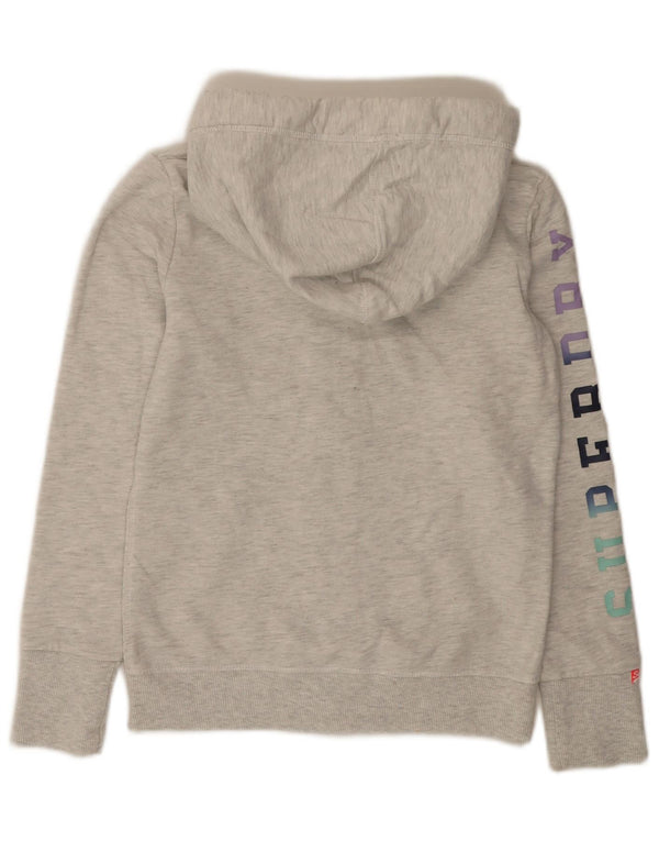 Superdry Womens Graphic Zip Hoodie Sweater UK 10 Small Grey Flecked Cotton