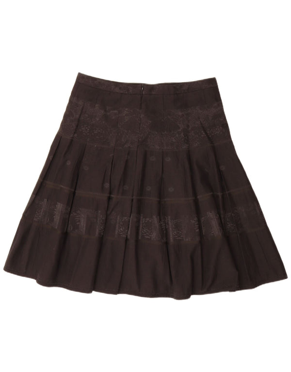 Esprit Womens Pleated Skirt UK 16 Large W34 Black Floral Polyester