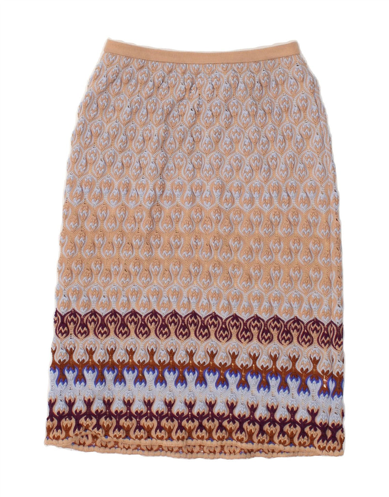 MISSONI Womens Knit Midi Skirt IT 38 XS W24 Brown Paisley Wool | Vintage Missoni | Thrift | Second-Hand Missoni | Used Clothing | Messina Hembry 