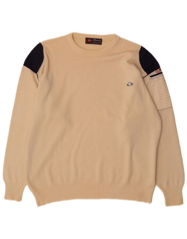 Il Granchio Mens Crew Neck Jumper Sweater XL Beige Colourblock Wool