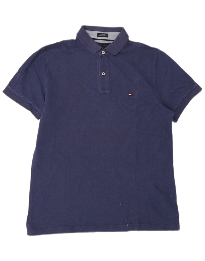 Tommy Hilfiger Mens Custom Fit Polo Shirt Medium Navy Blue Cotton