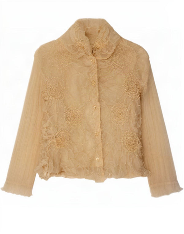 Vintage Womens Shirt Blouse UK 14 Large Beige Floral Polyester