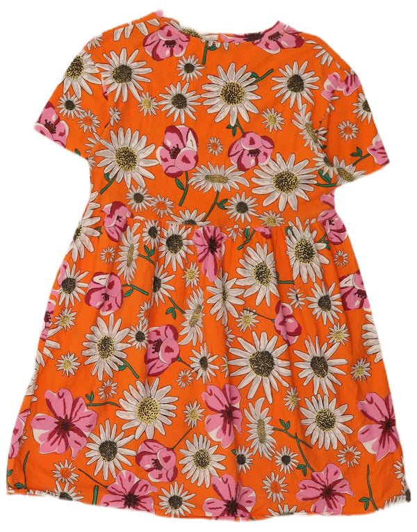 Zara Womens Pleated A-Line Dress UK 10 Small Orange Floral Cotton