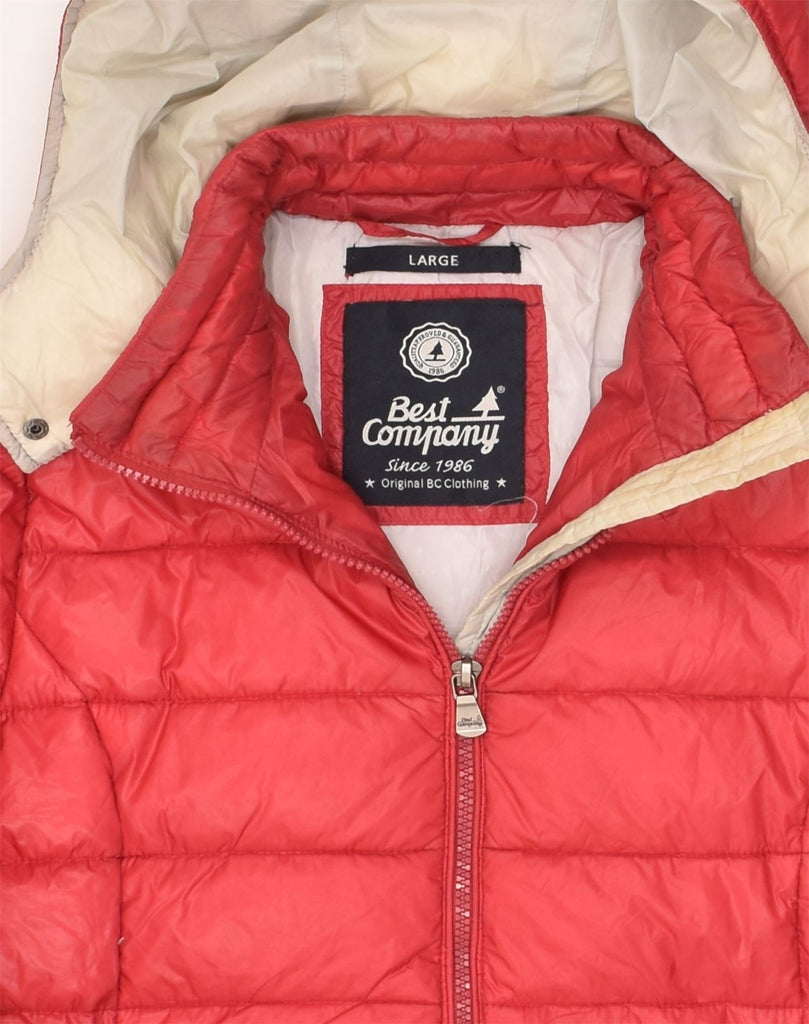 BEST COMPANY Womens Hooded Padded Jacket UK 16 Large Red Nylon | Vintage Best Company | Thrift | Second-Hand Best Company | Used Clothing | Messina Hembry 