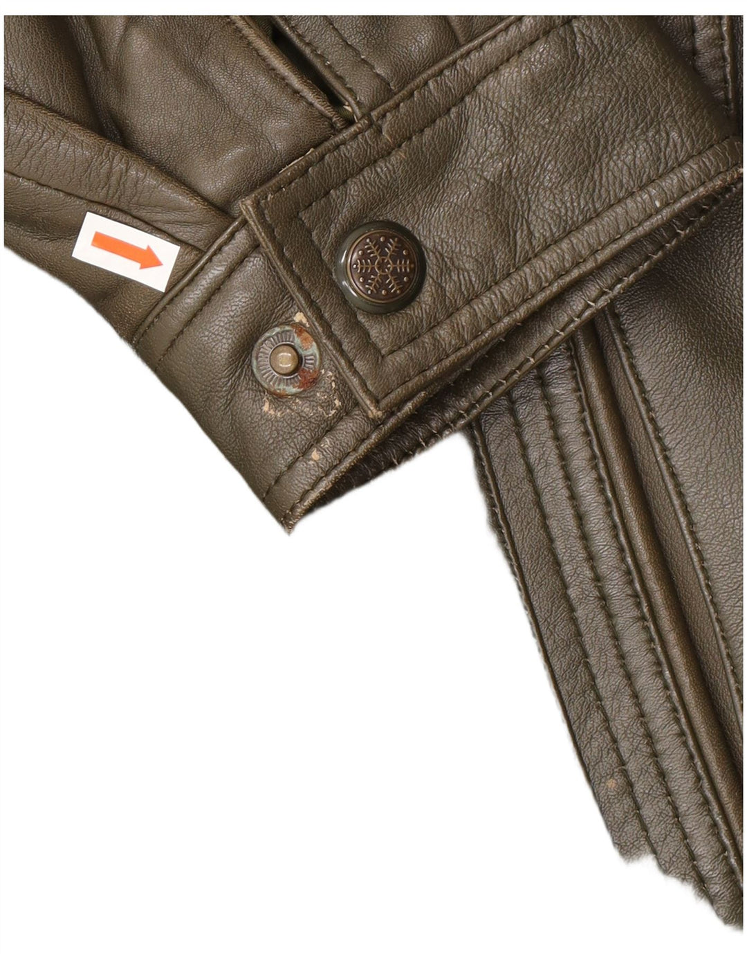 VINTAGE Mens Leather Coat UK 42 XL Khaki Leather