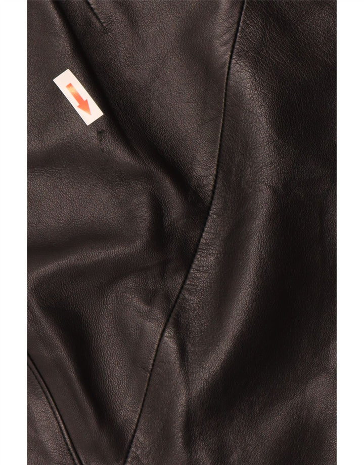 Vintage Womens High Waist Leather Skirt IT 46 Large W28 Black Leather