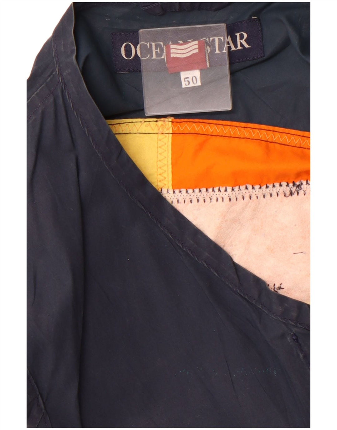 OCEAN STAR Mens Graphic Utility Gilet IT 50 Large Navy Blue Colourblock