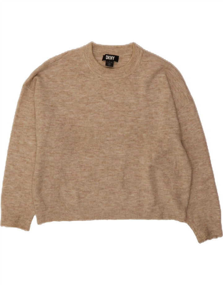 DKNY Womens Oversized Crew Neck Jumper Sweater UK 14 Medium Beige Flecked Vintage Dkny and Second-Hand Dkny from Messina Hembry 