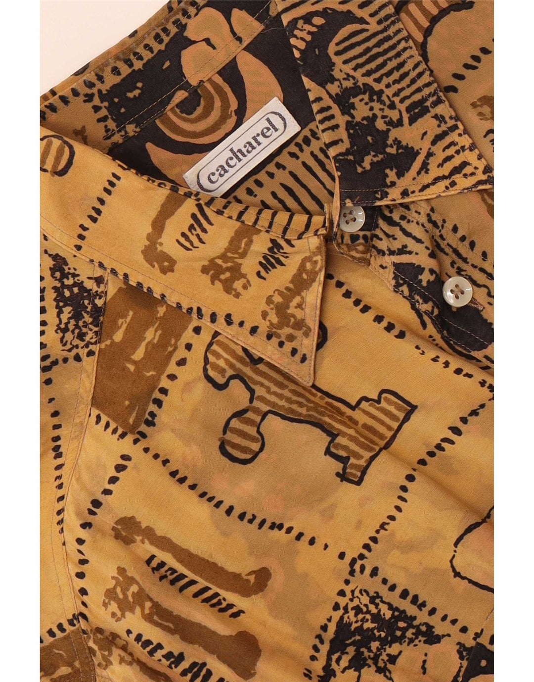 Cacharel Mens Short Sleeve Shirt Size 15 1/2 39 Medium Brown Geometric