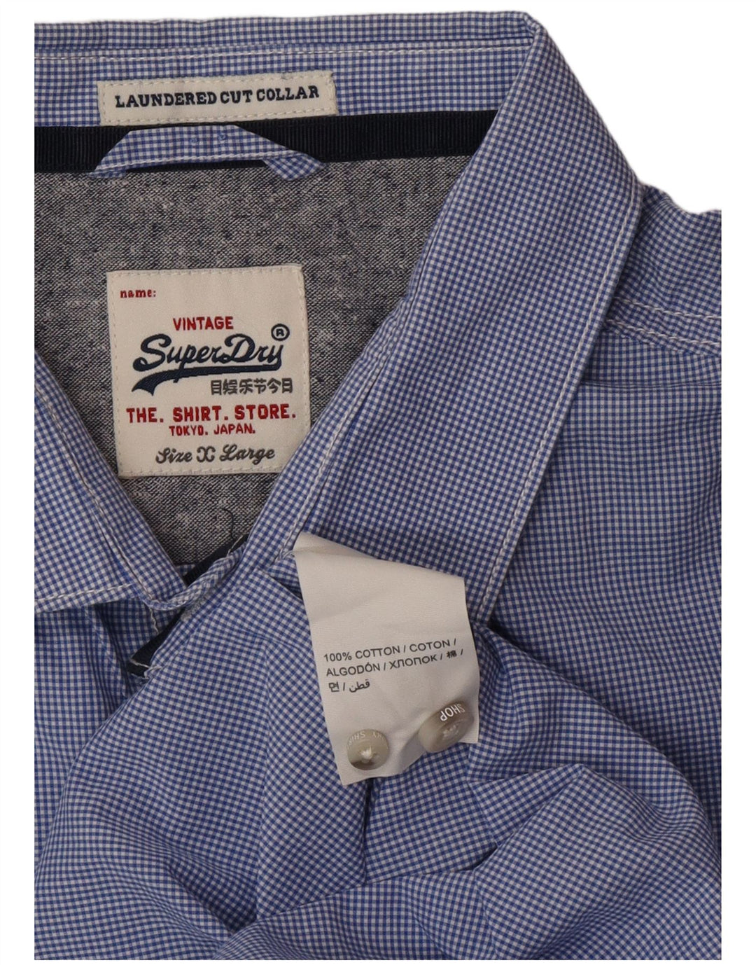 SUPERDRY Mens Shirt XL Blue Gingham Cotton