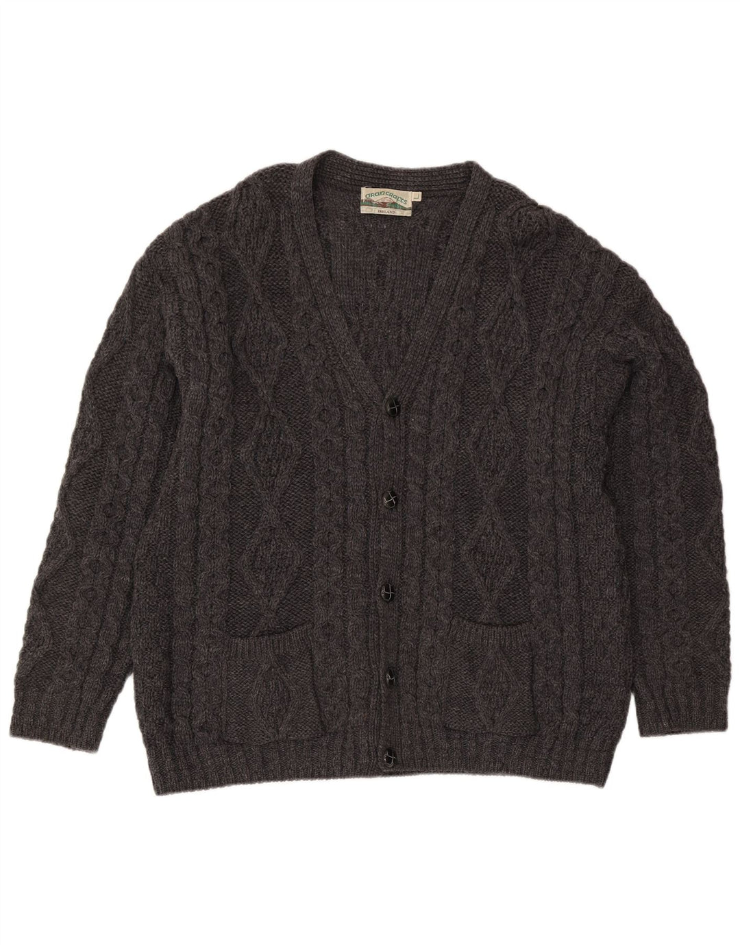 Aran Crafts Mens Cardigan Sweater Large Grey Wool