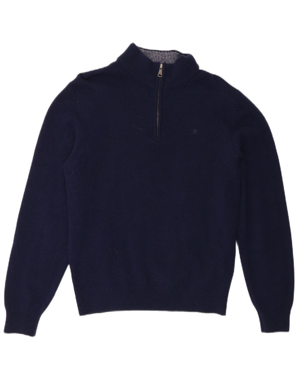 Hackett Mens Zip Neck Jumper Sweater Medium Navy Blue Lambswool