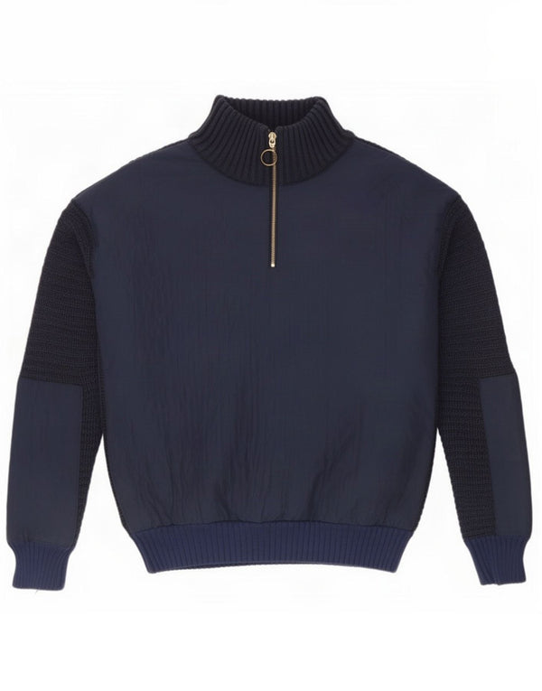 Topshop Womens Zip Neck Jumper Sweater UK 10 Small Navy Blue Colourblock