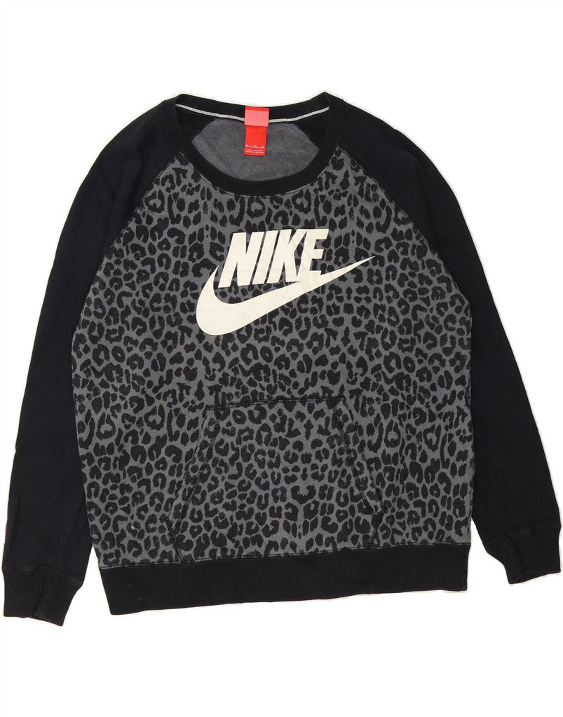 NIKE Womens Oversized Sweatshirt Jumper UK 18 XL Black Animal Print Vintage Nike and Second-Hand Nike from Messina Hembry 