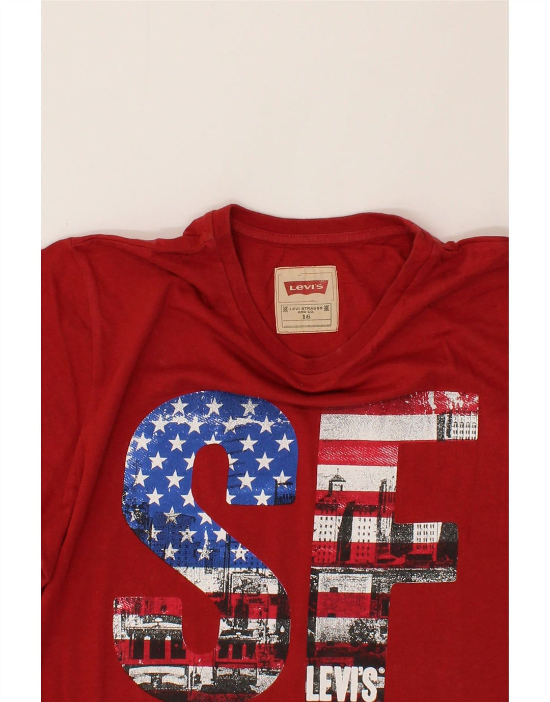 LEVI'S Boys Graphic T-Shirt Top 15-16 Years Red Cotton Vintage Levi's and Second-Hand Levi's from Messina Hembry 