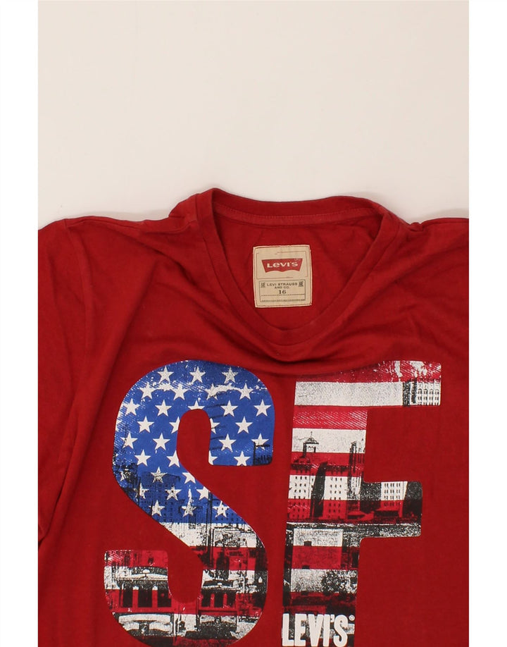 LEVI'S Boys Graphic T-Shirt Top 15-16 Years Red Cotton Vintage Levi's and Second-Hand Levi's from Messina Hembry 