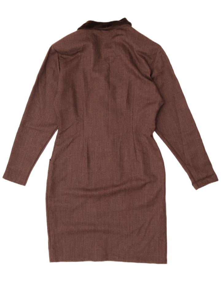 Vintage Womens Shirt Dress UK 12 Medium  Brown Wool
